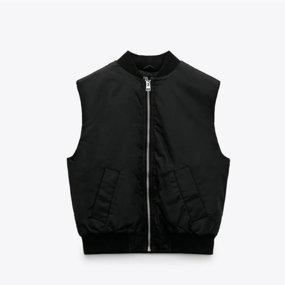 ZARA Water and Wind Protection Bomber Vest Black Size Large - Picture 4 of 10